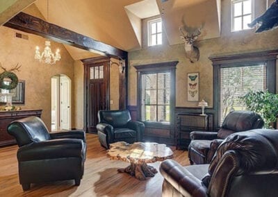 Antique interior with center table and sofas